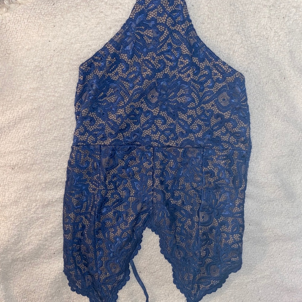 Blue lace body suit